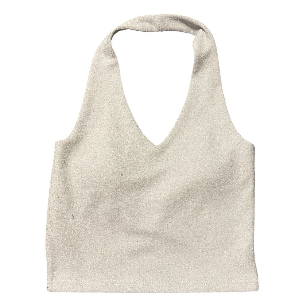 Wet Seal Y2K White Halter Top Shimmer Padded Sleeveless Shirt Size M Medium